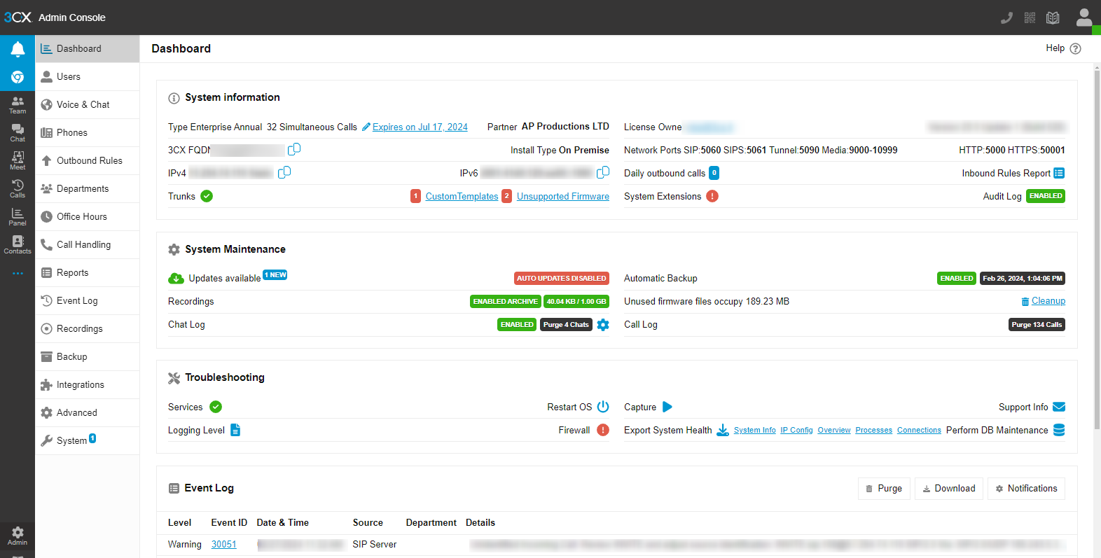 3CX Dashboard