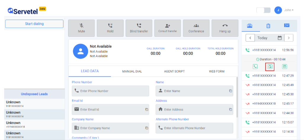 Servetel Dashboard