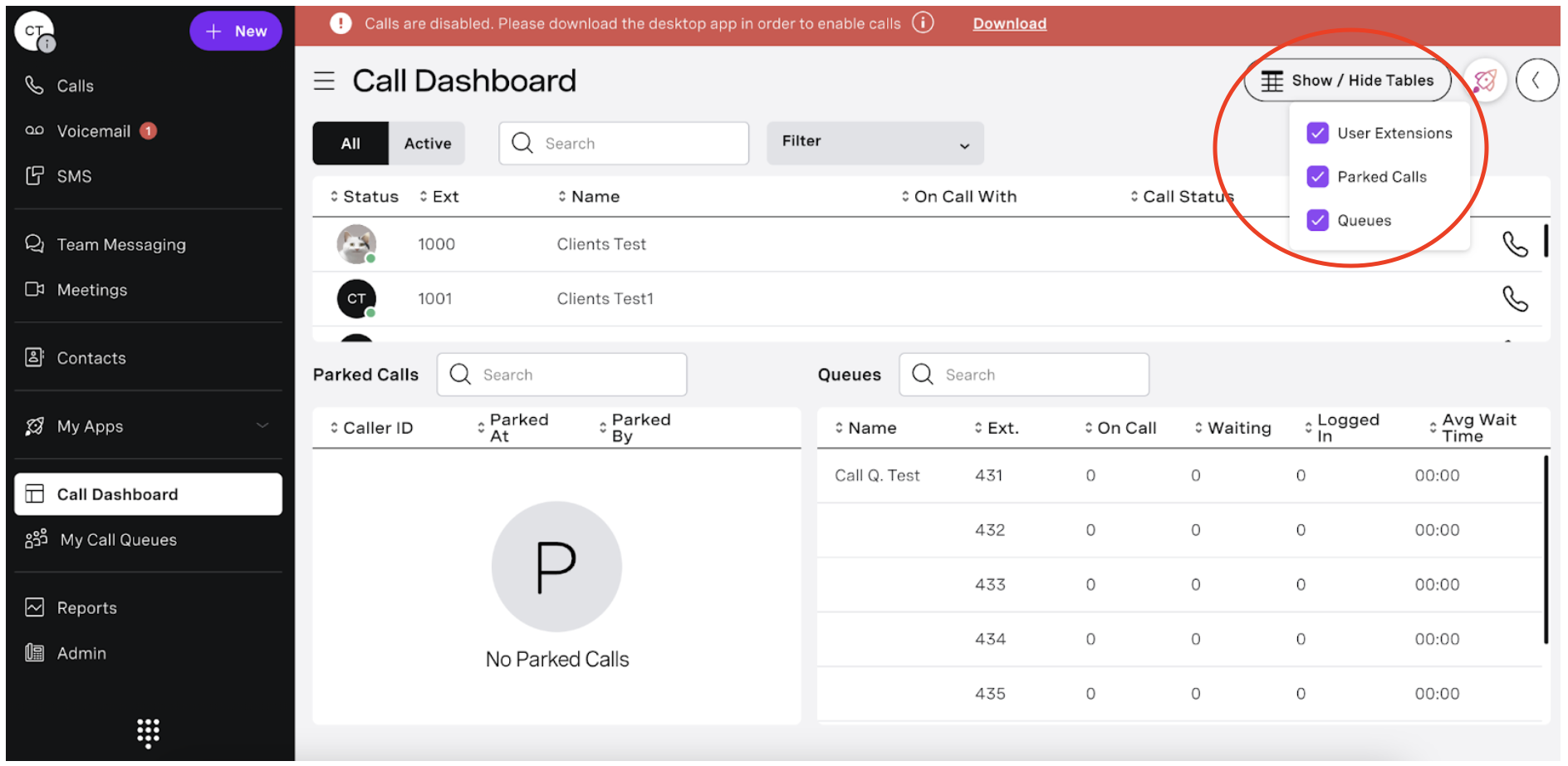 Vonage Dashboard