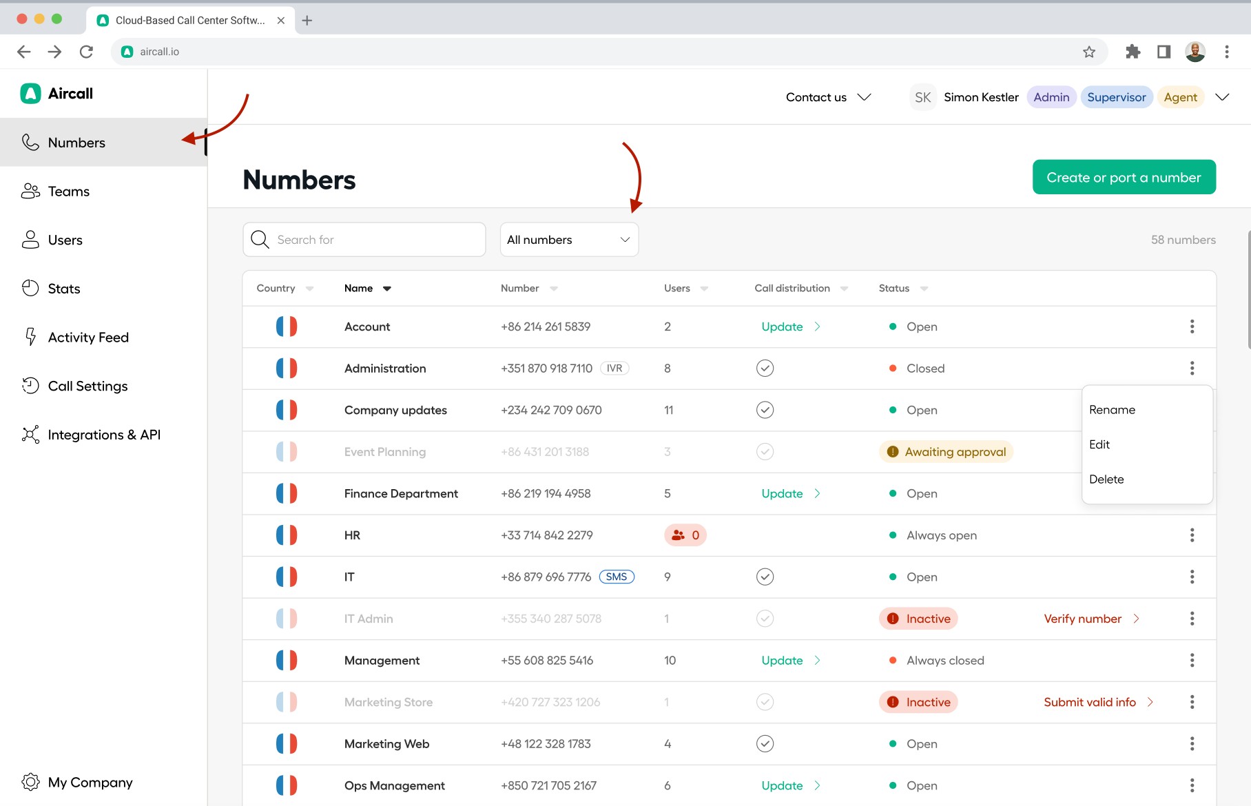 Aircall Dashboard