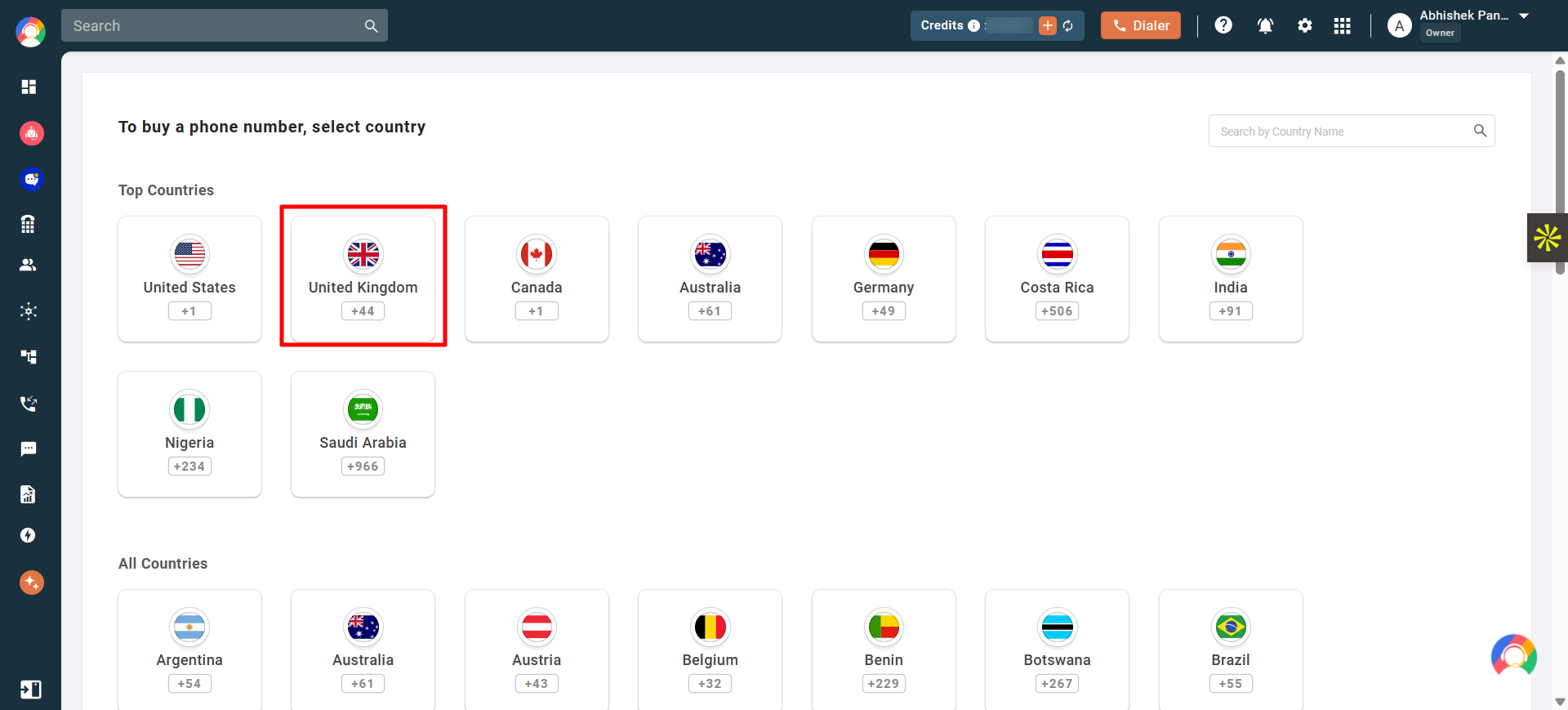 UK phone number from CallHippo
