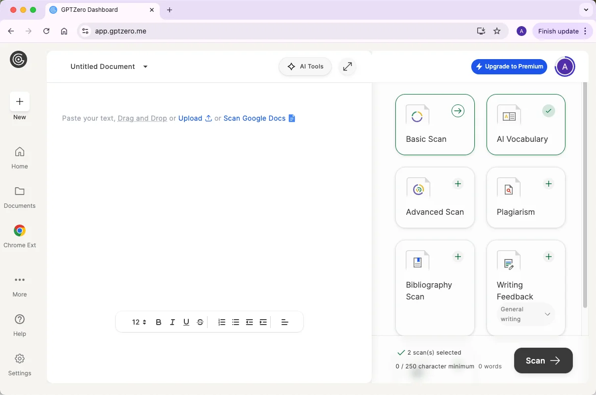 gptzero dashboard image