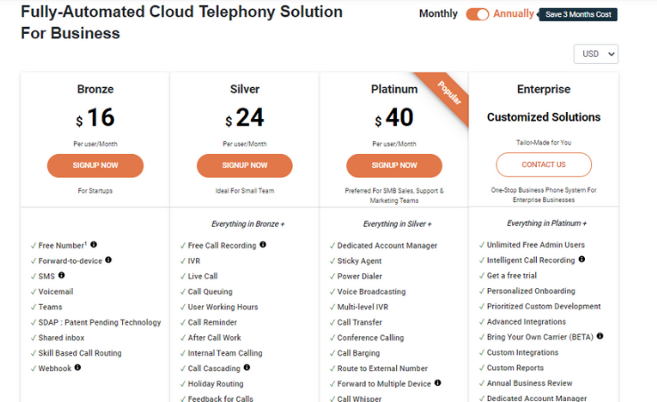 CallHippo UK virtual phone number pricing
