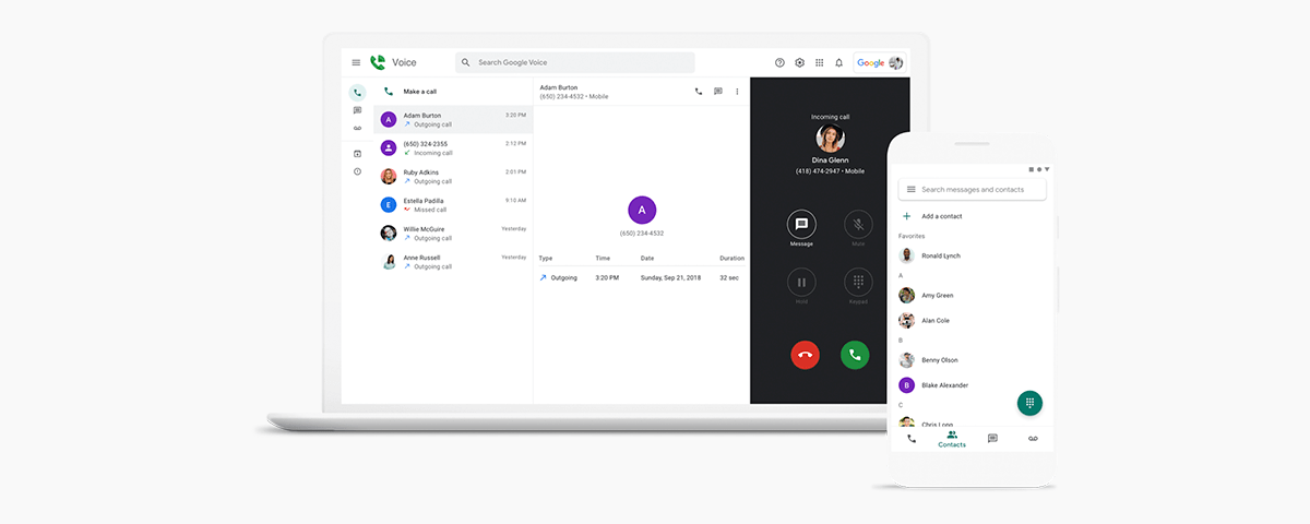 Google Voice dashboard