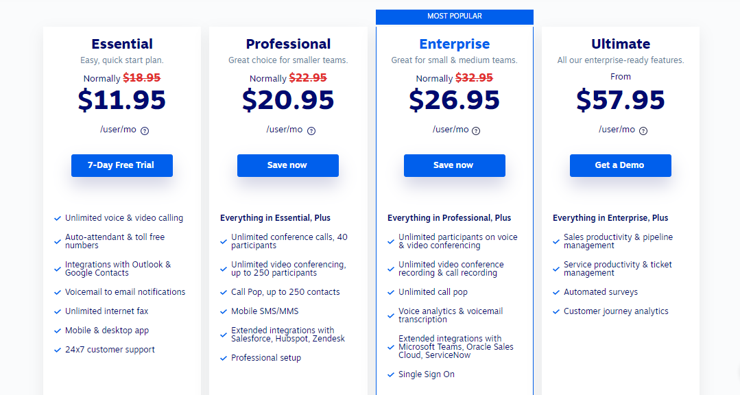 Nextiva Vs RingCentral: Nextiva Pricing Plans