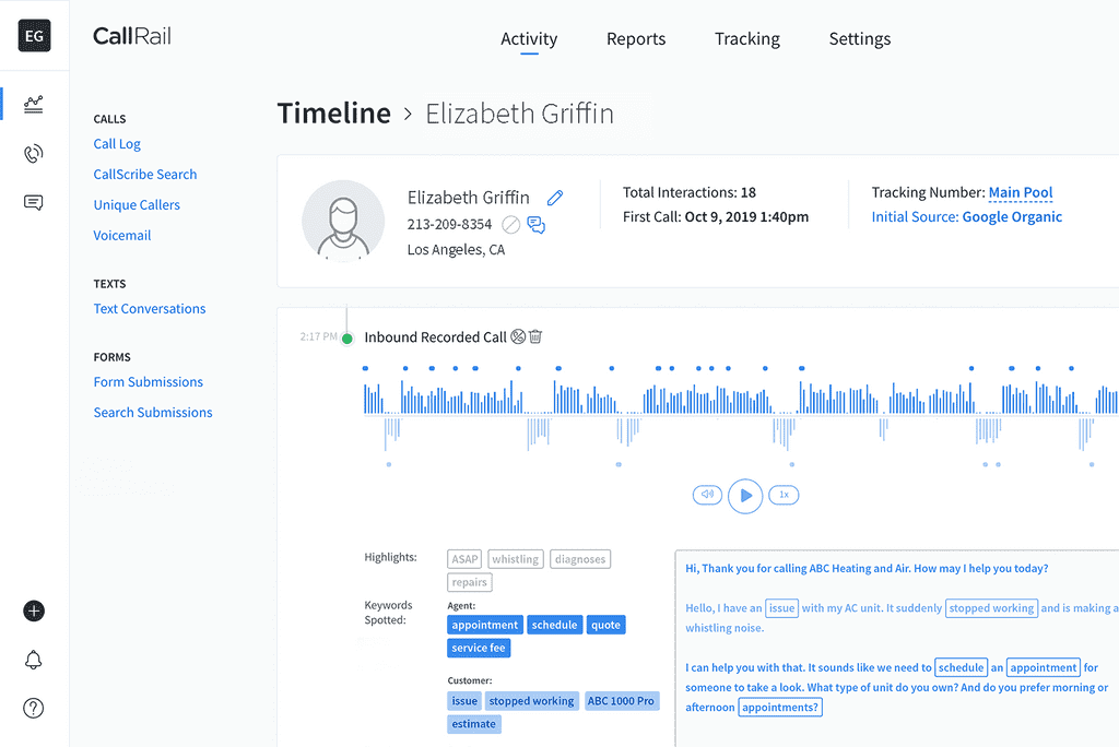 Callrail conversation analysis software