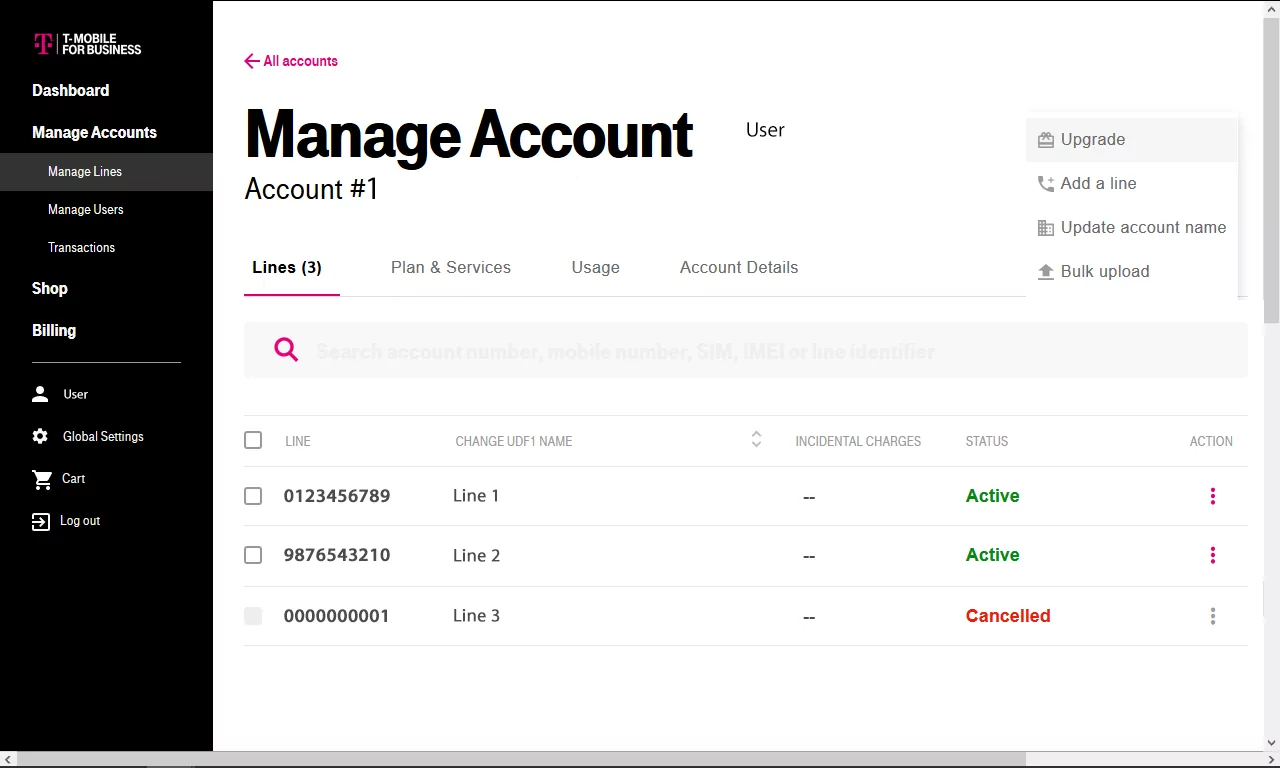 T-mobile dashboard