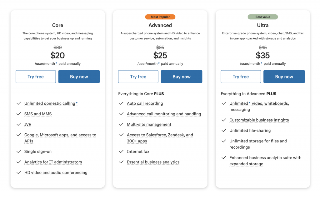ringcentral communication pricing plans
