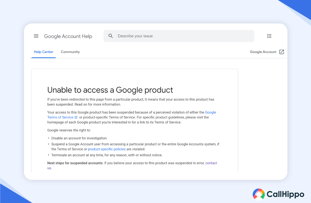 Google Voice account suspended