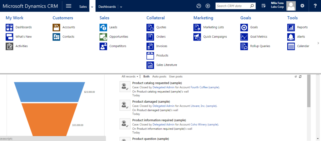 Microsoft dynamic CRM dashboard