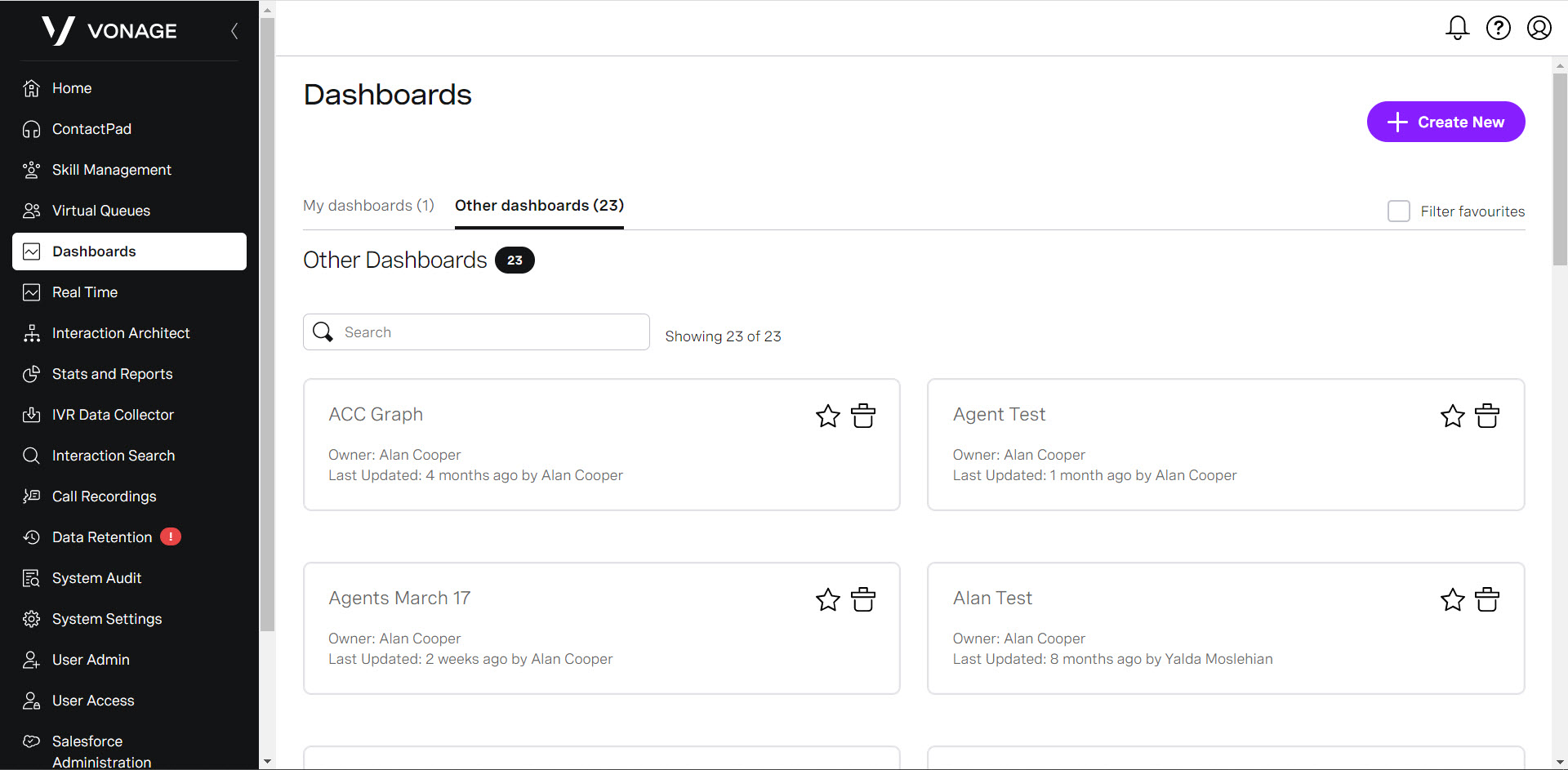 Vonage dashboard