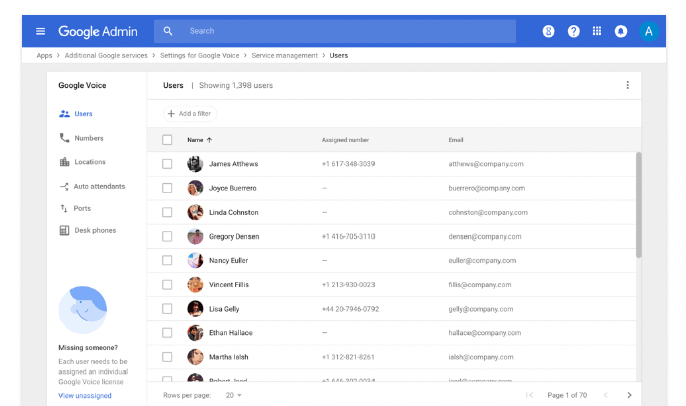 Google Messages dashboard