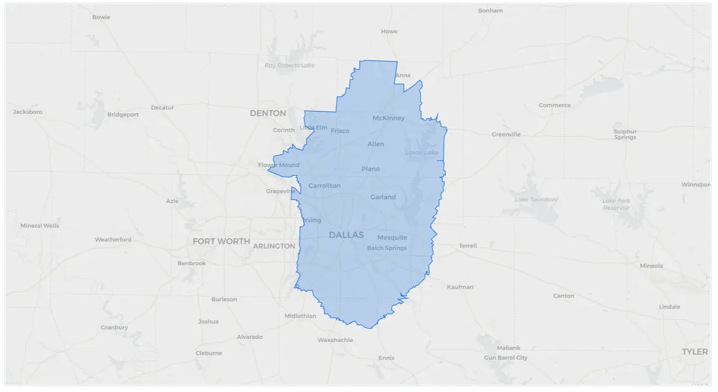 Dallas map (469 area code)
