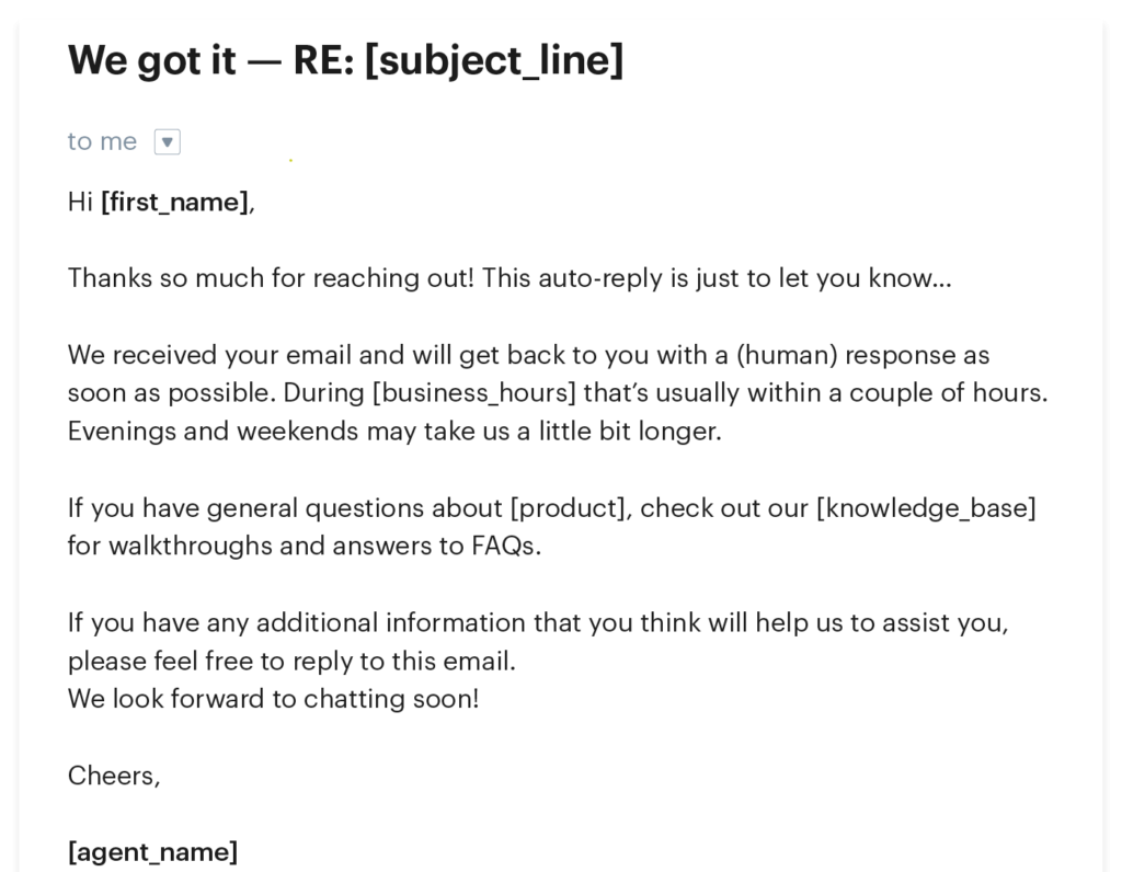 Example of auto reply emails