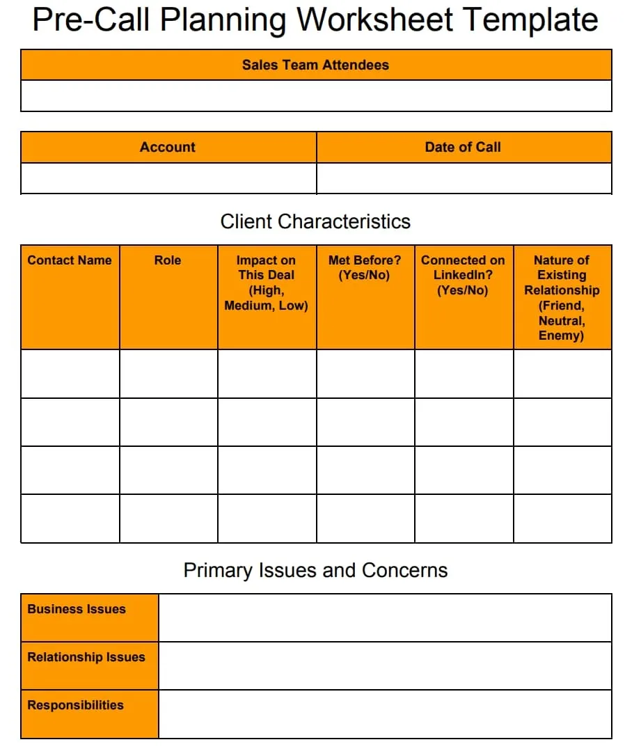 pre-call planning template