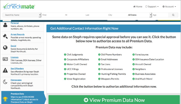 Instant Checkmate Dashboard