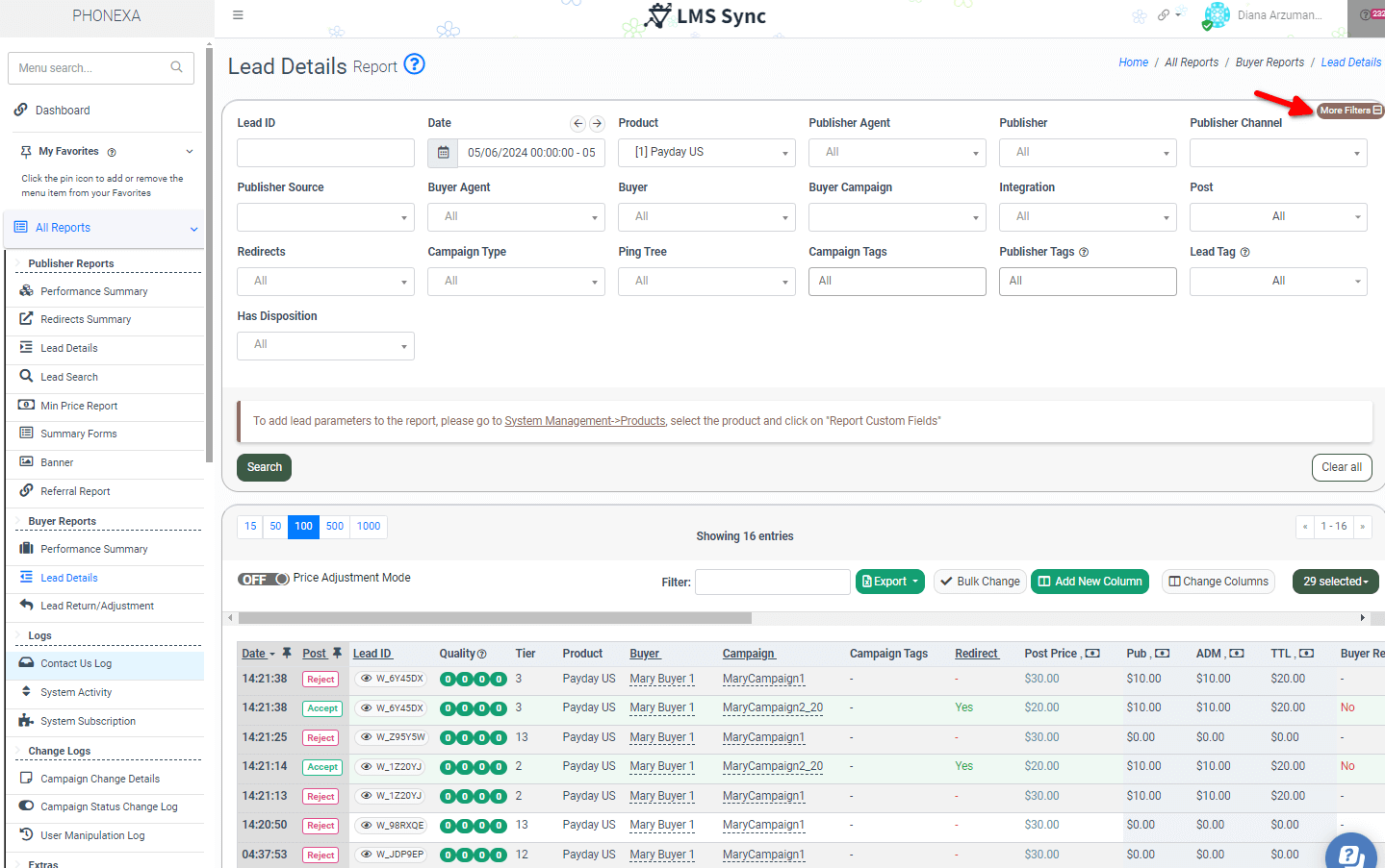 Phonexa dashboard