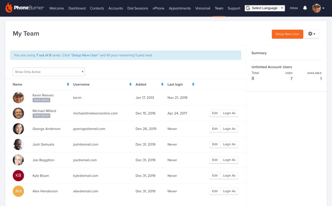 phoneburner latest dashboard