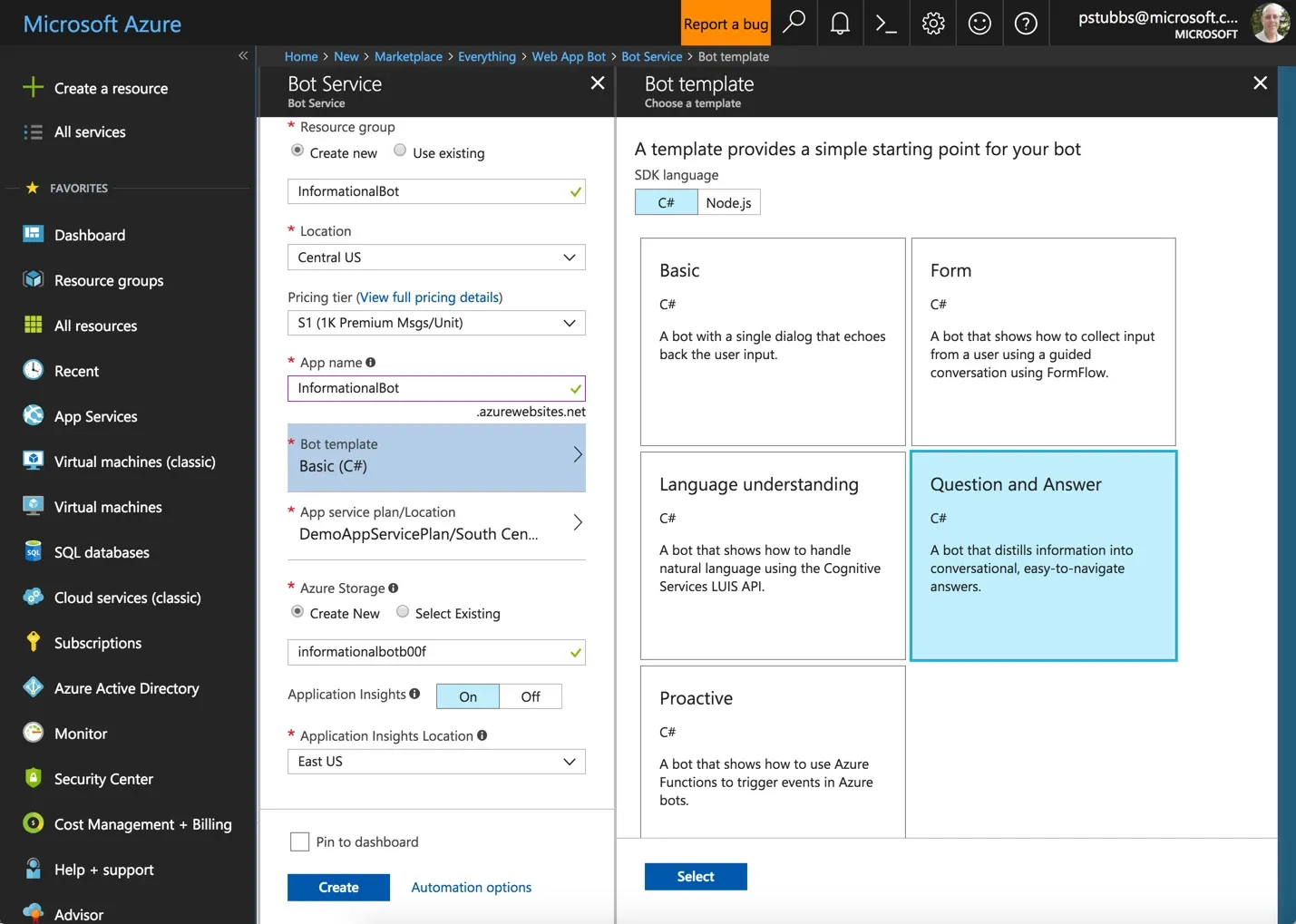 Microsofte azure dashboard