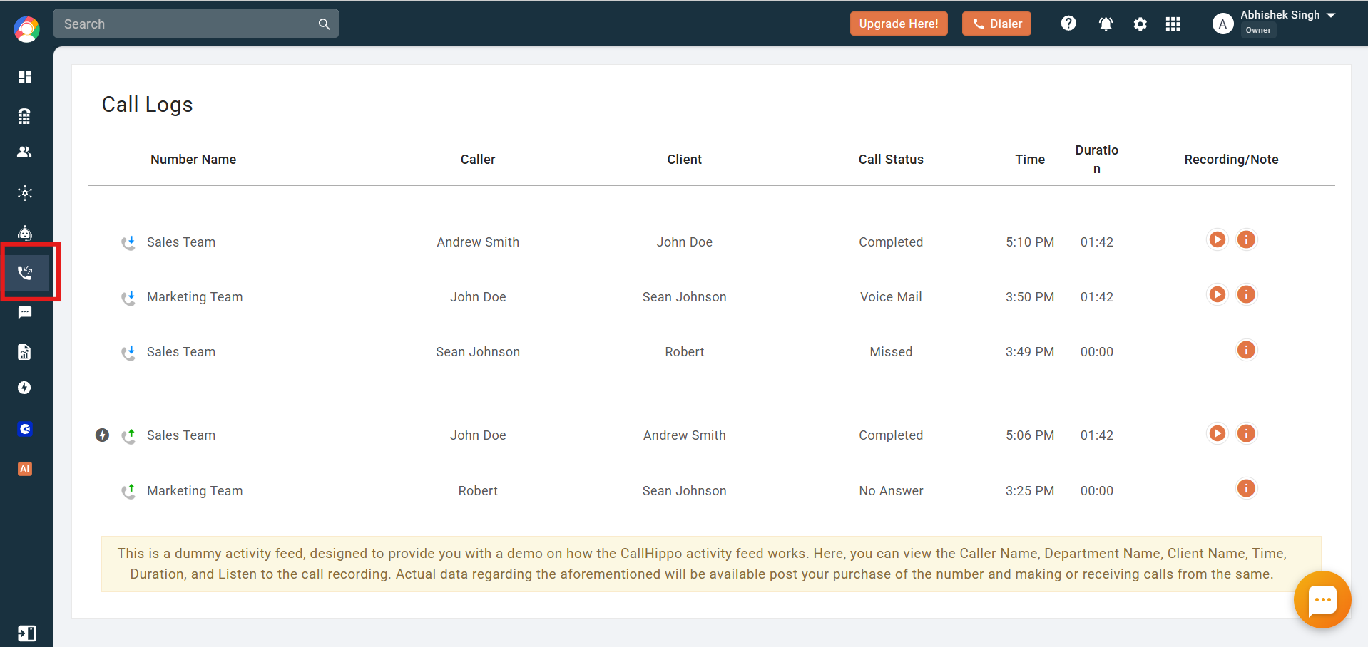 Call History in Callhippo