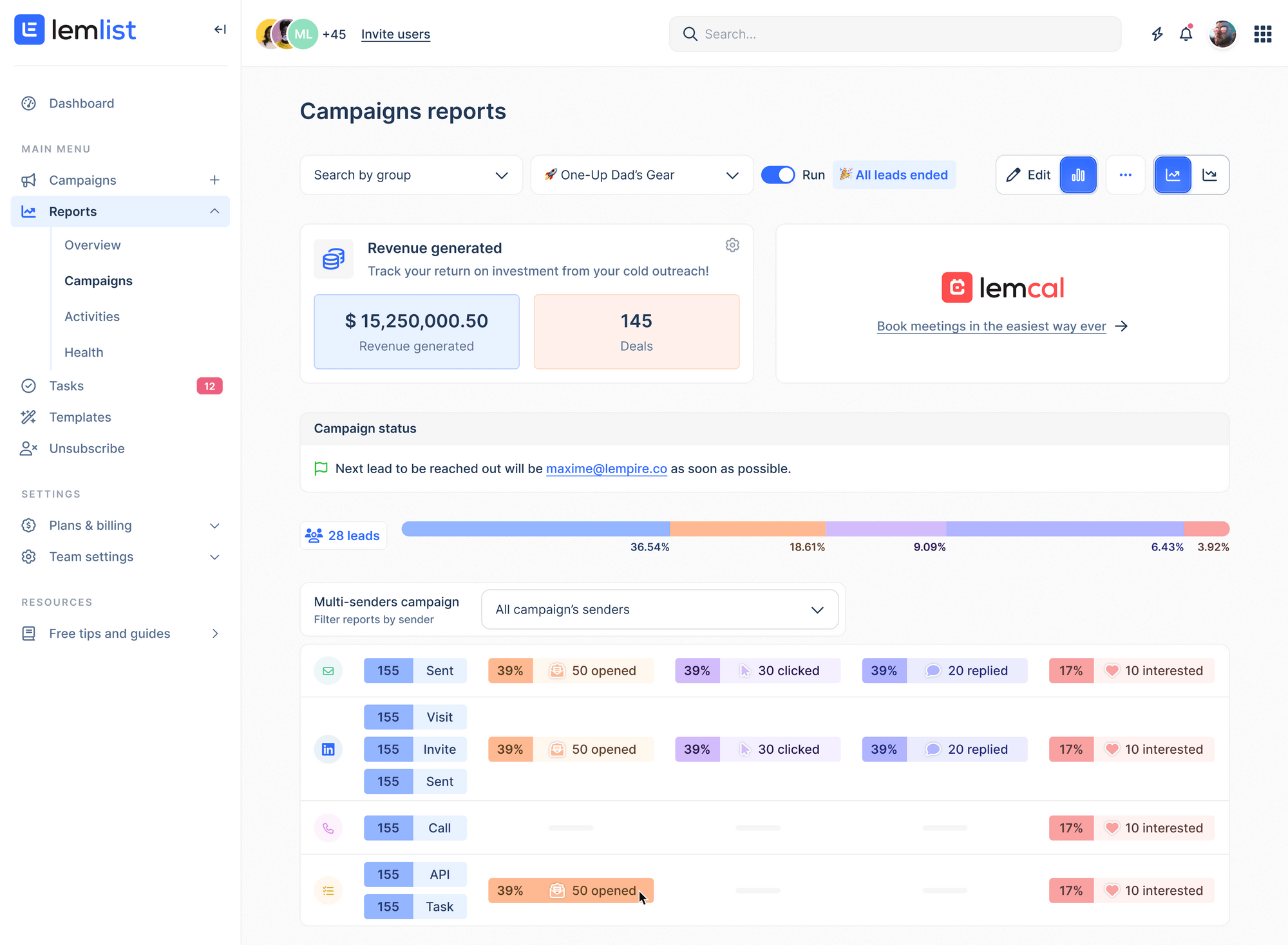 lemlist dashboard