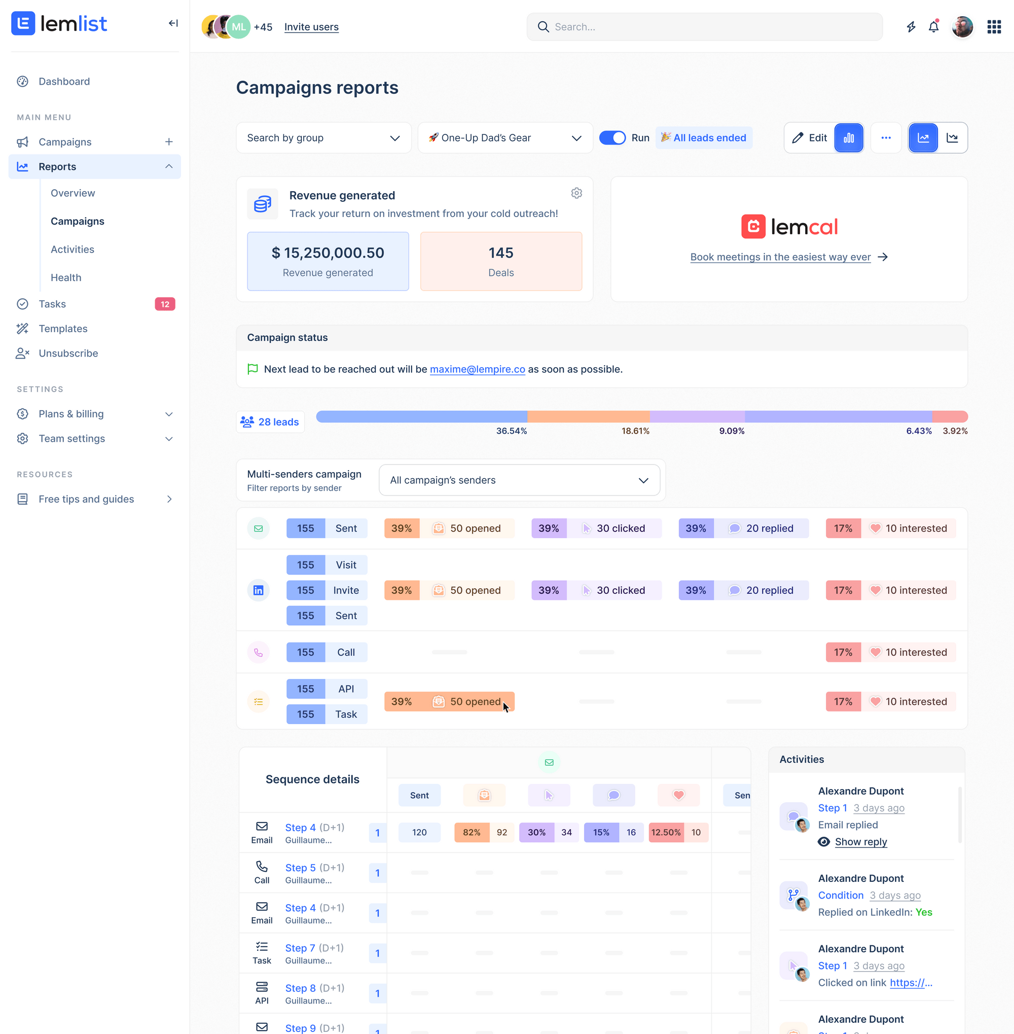 lemlist dashboard