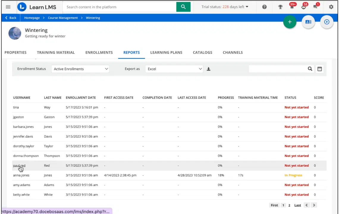 Docebo dashboard