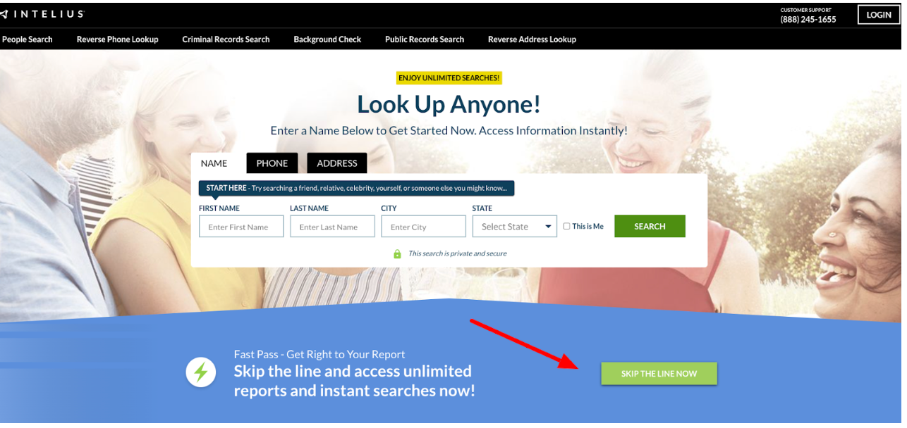 Dashboard image of Intelius