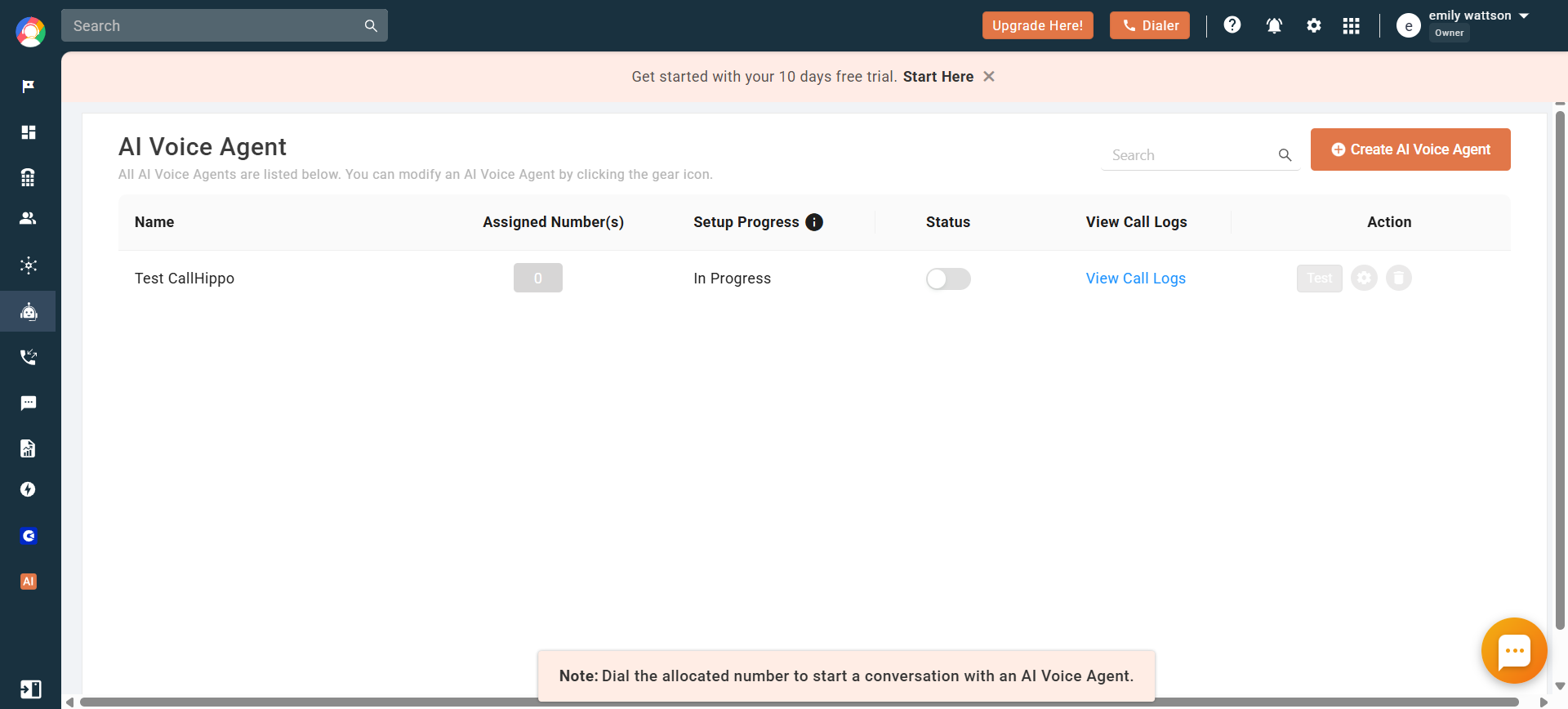 CallHippo AI Voice Agent dashboard