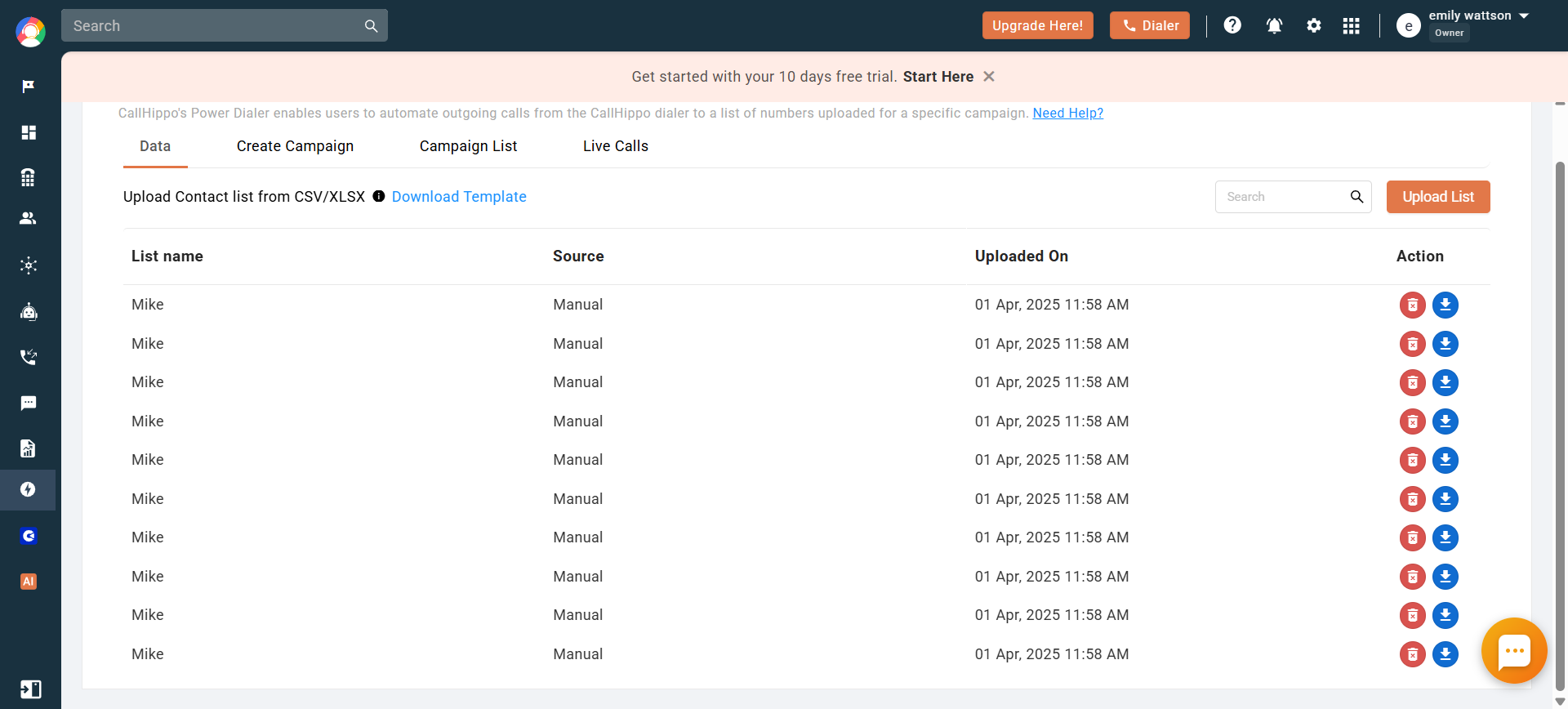 Callhippo dialer dashboard