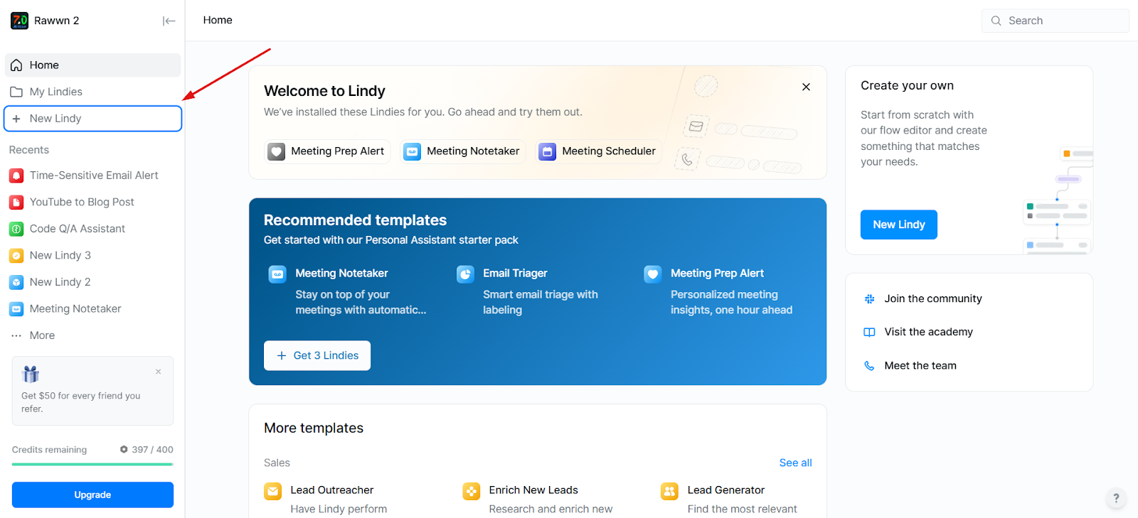 Lindy dashboard